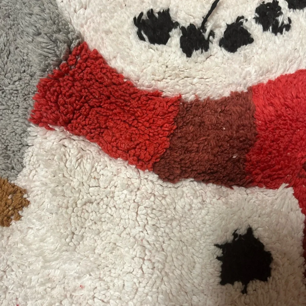 Snowman Door Kitchen Bathroom Rug Mat 30” Round Red Gray Thick 100% Cotton